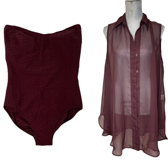 GOTTEX Ladies Brown Textured Bandeau with Matching Coverup Size 12 / Large NEW - Picture 16 of 16